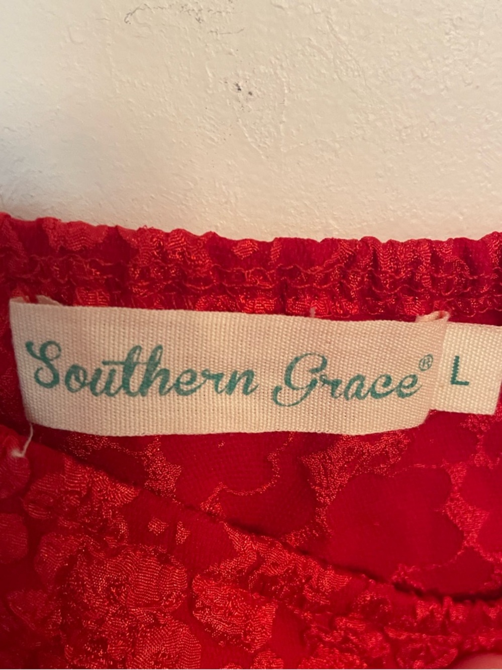 Southern Grace Jasmine Bright Red Puff-Sleeve Tiered Baby Doll Dress Size L - Picture 10 of 10